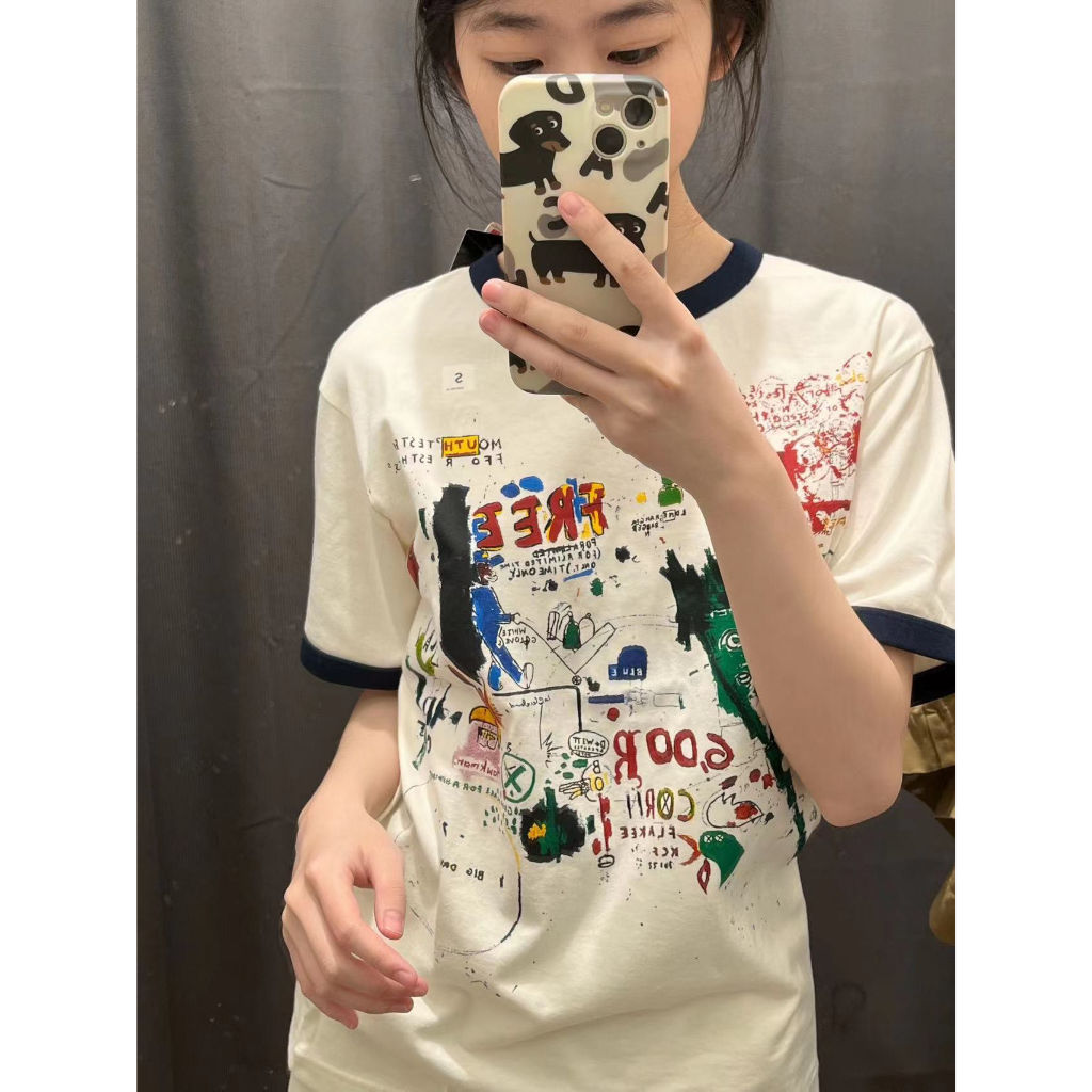Áo Thun Cotton In Họa Tiết Hoạt Hình Graffiti Tay Ngắn Năm Nữ Mang Được