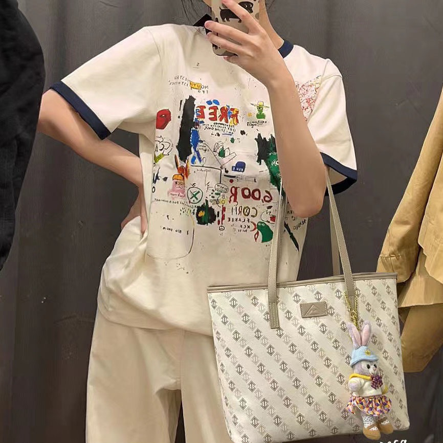Áo Thun Cotton In Họa Tiết Hoạt Hình Graffiti Tay Ngắn Năm Nữ Mang Được