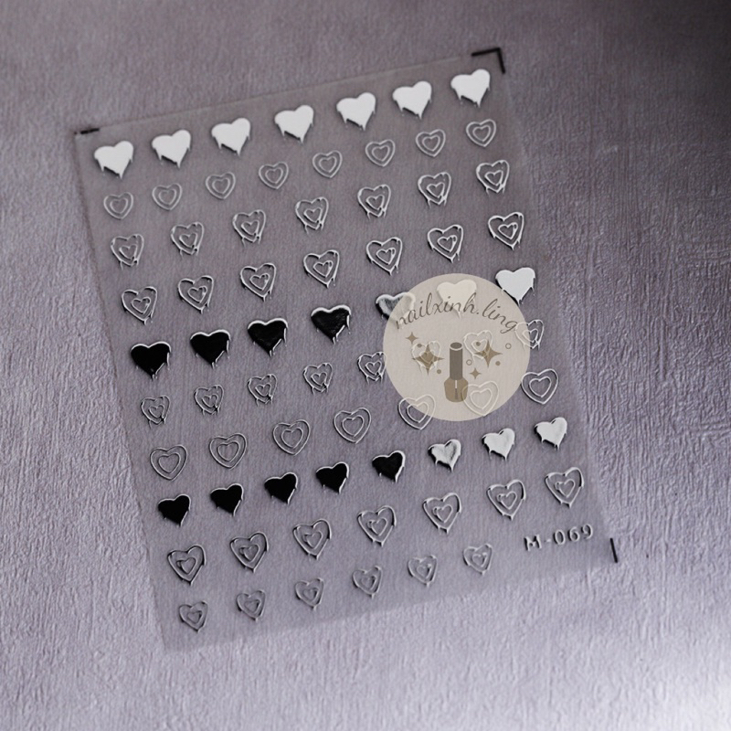 Miếng Dán Trang Trí Móng Hình Trái Tim Viền Kim Loại Mạ Vàng , Bạc , Đồng