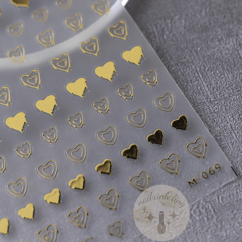 Miếng Dán Trang Trí Móng Hình Trái Tim Viền Kim Loại Mạ Vàng , Bạc , Đồng