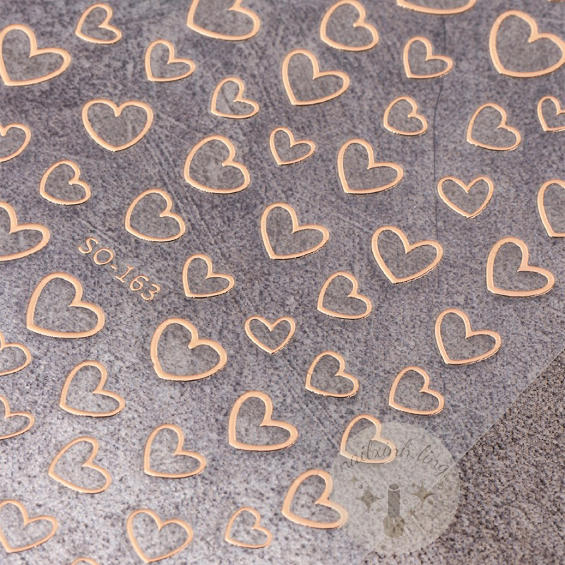 Miếng Dán Trang Trí Móng Hình Trái Tim Viền Kim Loại Mạ Vàng , Bạc , Đồng