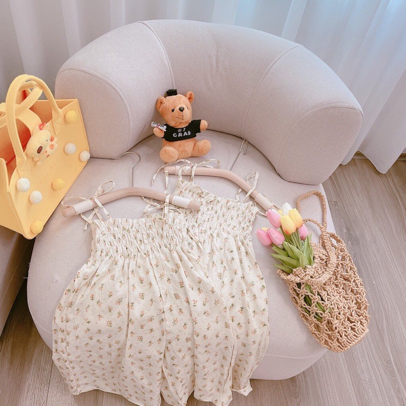 Bộ liền thân cho bé gái,hoa nhí chất thô đũi cực mát C8