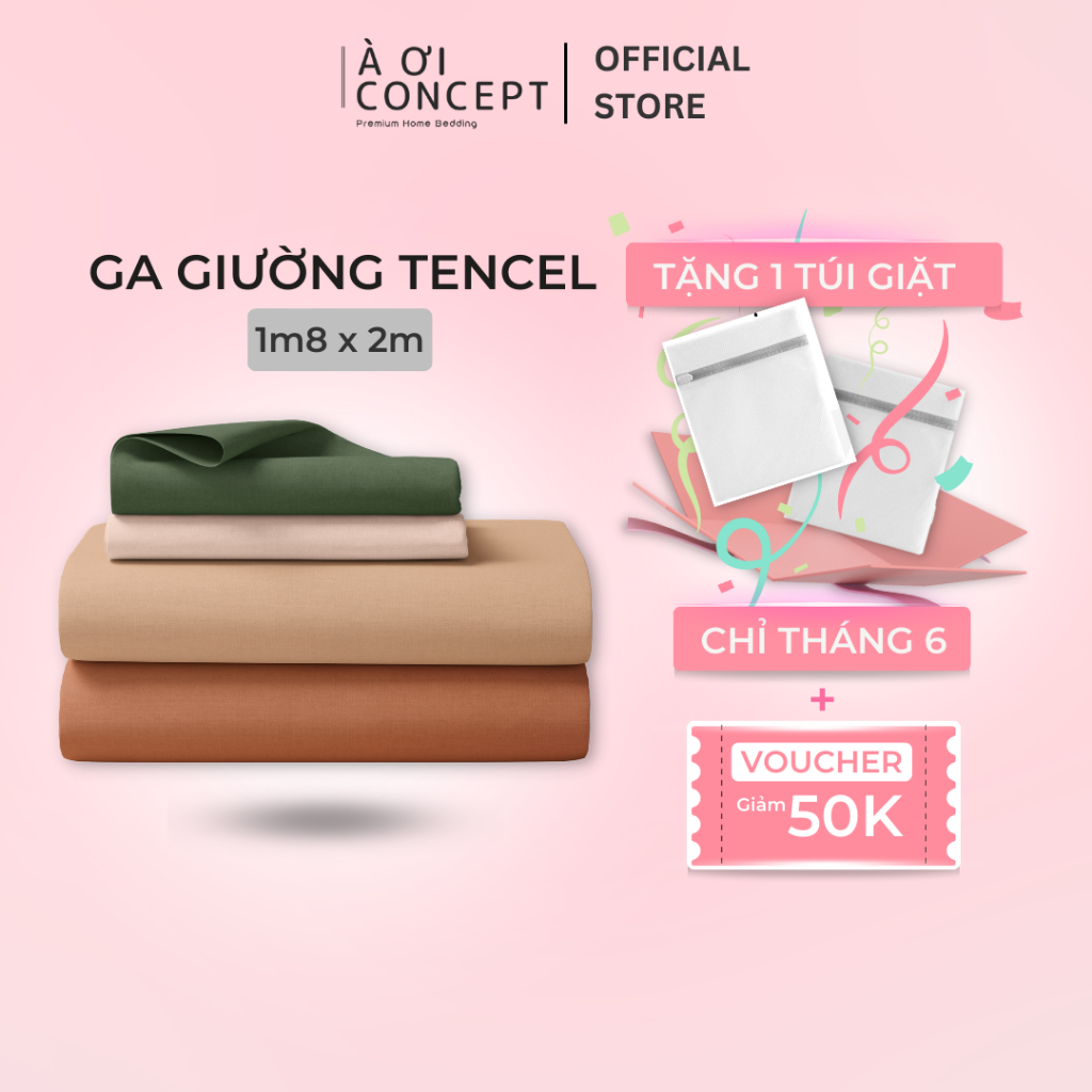 Ga Giường lụa Tencel 60s 1m8 x 2m màu trơn bo chun Cao Cấp À Ơi Concept không xù lông trơn mượt thoáng mát Home Bedding