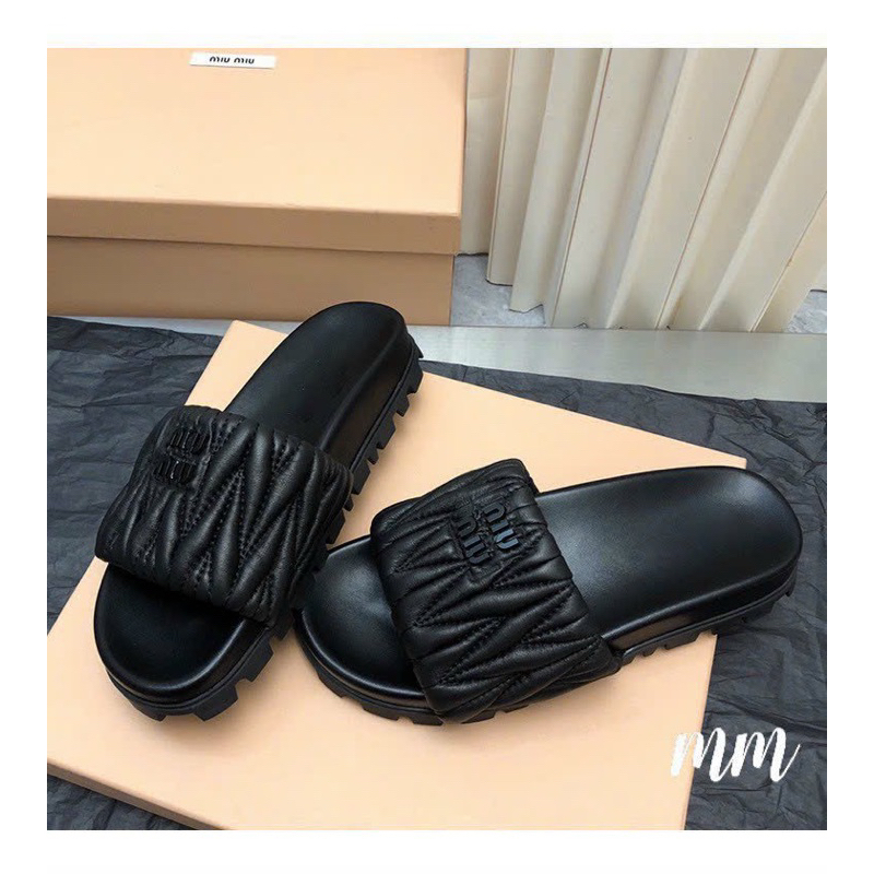 Dép Lê Miu Quai Nhăn Đế Bằng Hàng Fullbox - CERIHOUSE