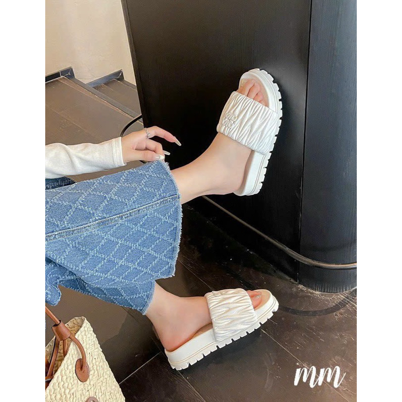 Dép Lê Miu Quai Nhăn Đế Bằng Hàng Fullbox - CERIHOUSE