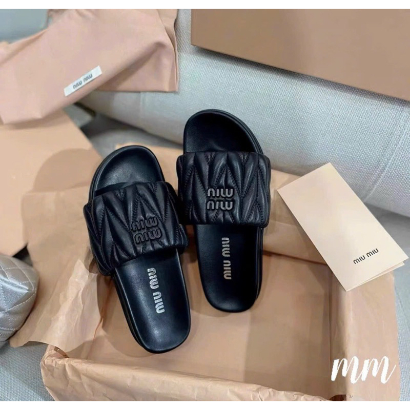 Dép Lê Miu Quai Nhăn Đế Bằng Hàng Fullbox - CERIHOUSE