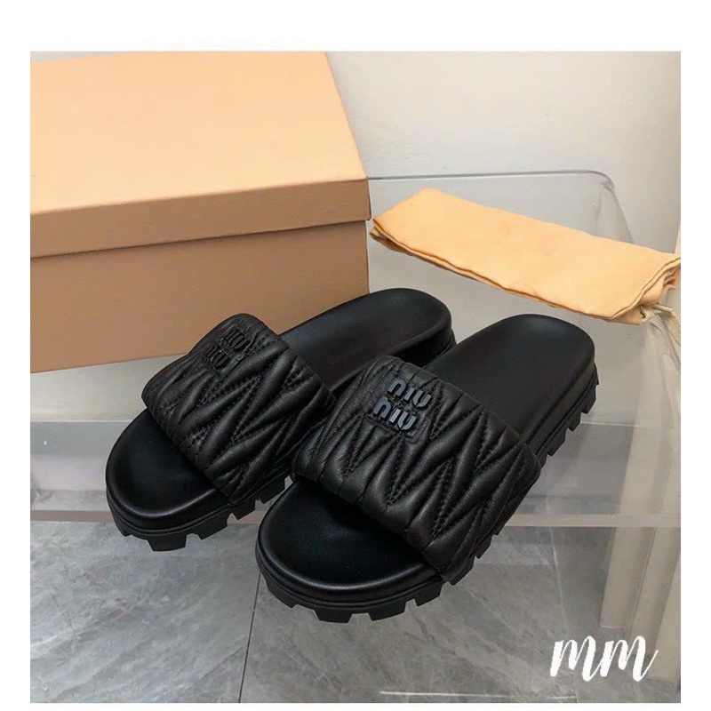 Dép Lê Miu Quai Nhăn Đế Bằng Hàng Fullbox - CERIHOUSE