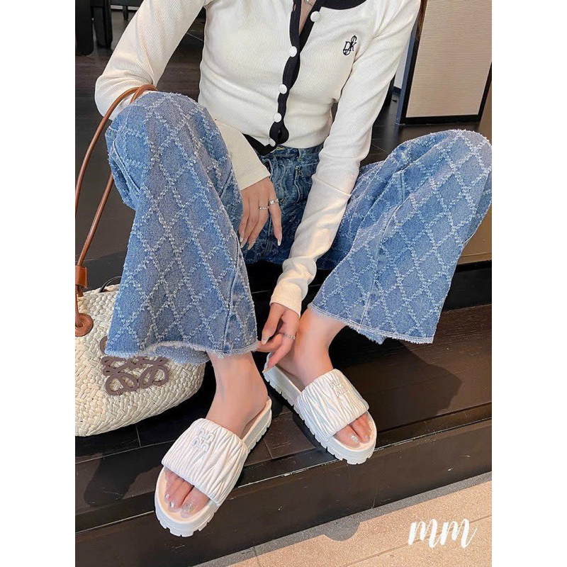 Dép Lê Miu Quai Nhăn Đế Bằng Hàng Fullbox - CERIHOUSE