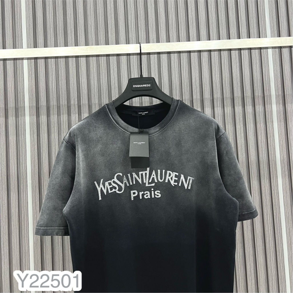 Áo Phông Nam Y.S.L Loang Xám Cao Cấp, Áo Phông In Chữ Logo Nhũ Siêu Đẹp