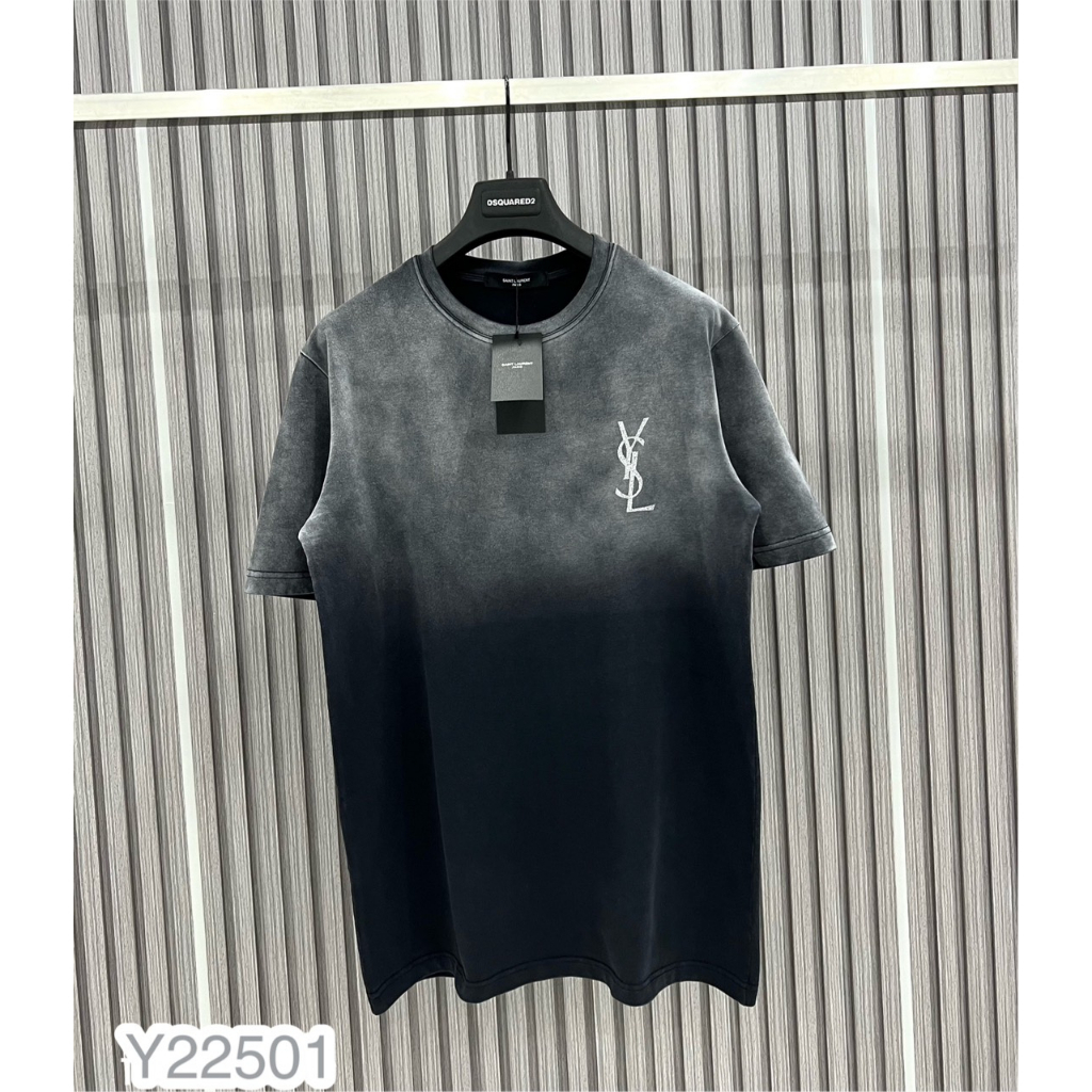 Áo Phông Nam Y.S.L Loang Xám Cao Cấp, Áo Phông In Chữ Logo Nhũ Siêu Đẹp