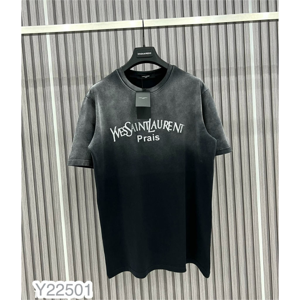 Áo Phông Nam Y.S.L Loang Xám Cao Cấp, Áo Phông In Chữ Logo Nhũ Siêu Đẹp