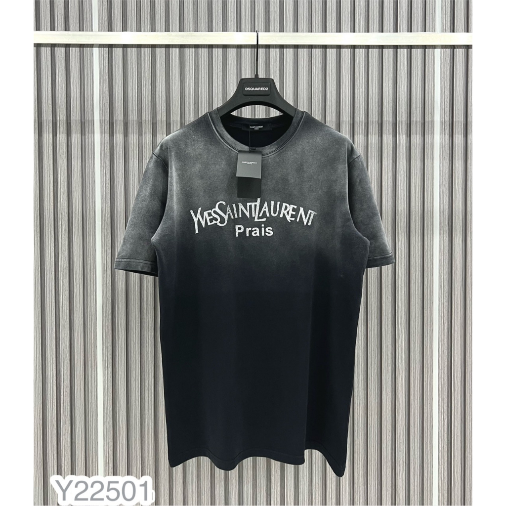 Áo Phông Nam Y.S.L Loang Xám Cao Cấp, Áo Phông In Chữ Logo Nhũ Siêu Đẹp