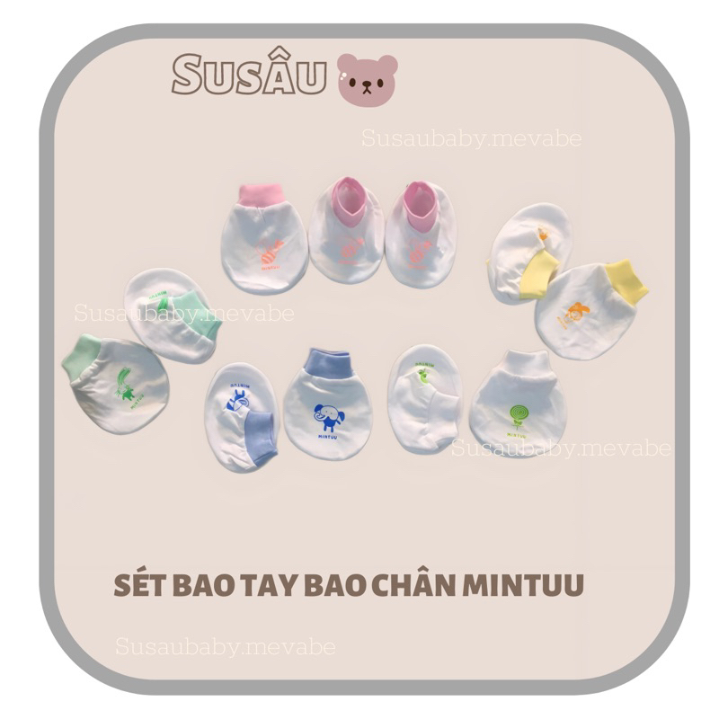 Sét Bao Tay Chân Mintuu Trắng Hoạ Tiết