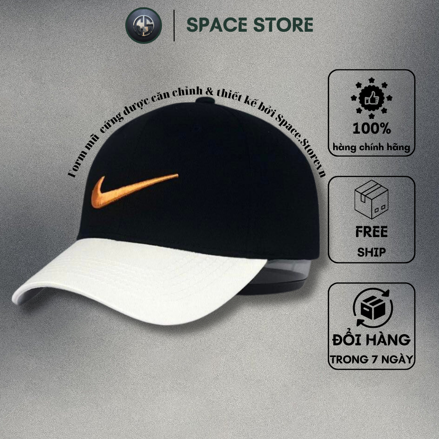 Mũ lưỡi trai mix đen be Logo "Nike" thêu nổi, hàng xuất dư Freesize dành cho cả nam và nữ, Full hộp