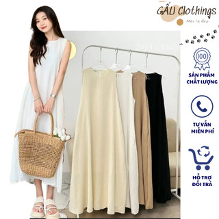 Váy ba lỗ đũi gân 2 lớp váy sát nách dáng dài chất liệu đũi gân