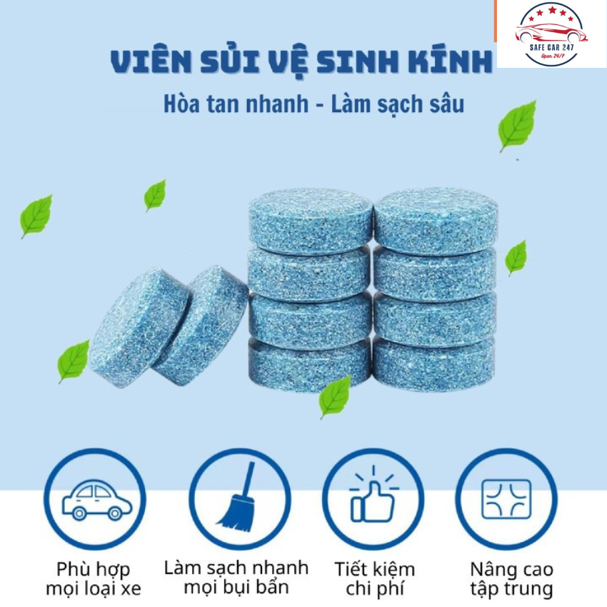 Viên sủi nước rửa kính ô tô dễ sử dụng, viên xủi nén chăm sóc làm sạch kính lái xe oto, xe hơi