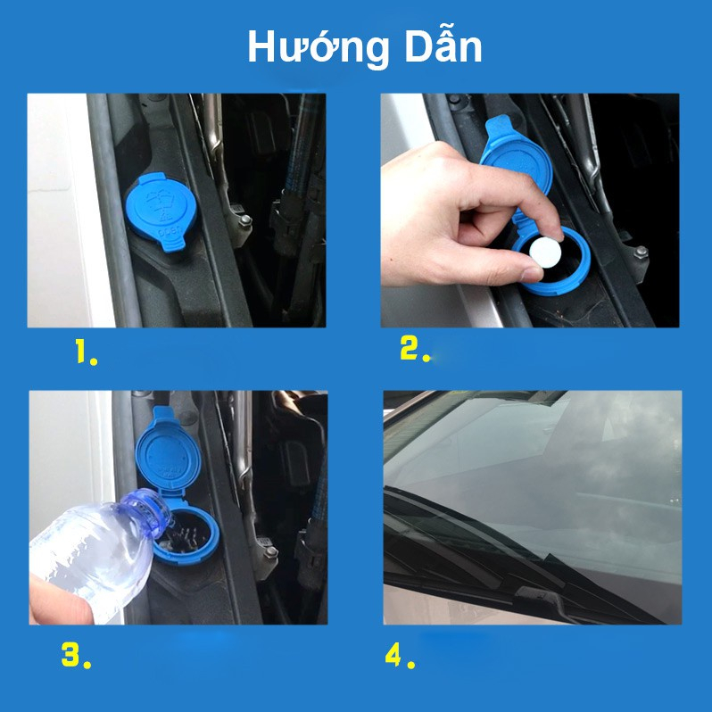 Viên sủi nước rửa kính ô tô dễ sử dụng, viên xủi nén chăm sóc làm sạch kính lái xe oto, xe hơi