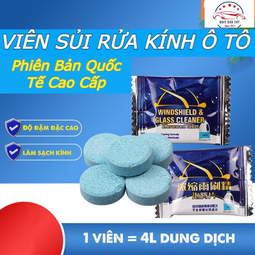 Viên sủi nước rửa kính ô tô dễ sử dụng, viên xủi nén chăm sóc làm sạch kính lái xe oto, xe hơi