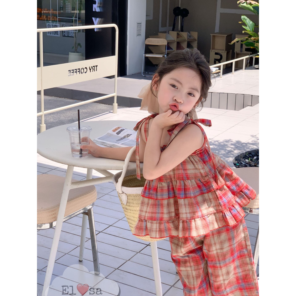 Quần Áo Bé Gái - Set Kẻ Caro Bèo Tầng Siêu Xinh cho bé gái 1 - 5 Tuổi
