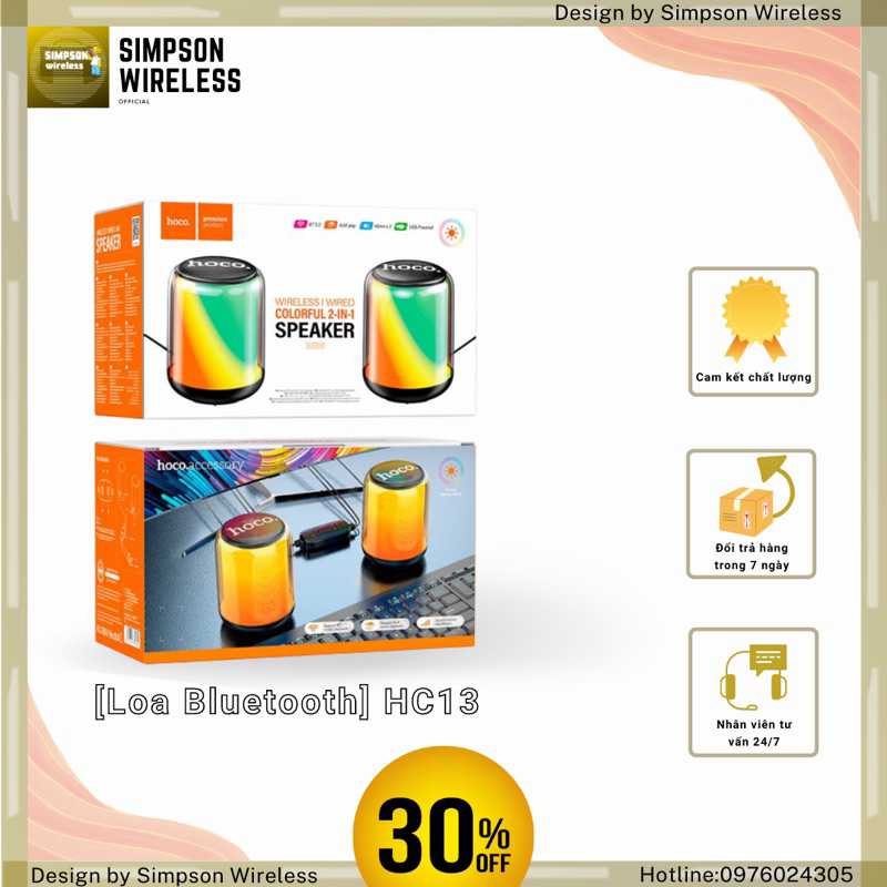 Loa Bluetooth có cắm dây Hoco BS56 2 trong 1 cho PC (chỉnh được 12 màu)