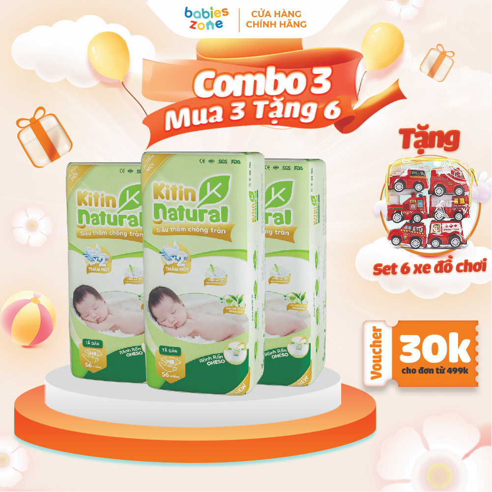 Tã Dán, Bỉm dán Kitin Natural, tã dán, bỉm dán cho bé size NB,S,M,L tinh chất trà xanh, chống khuẩn