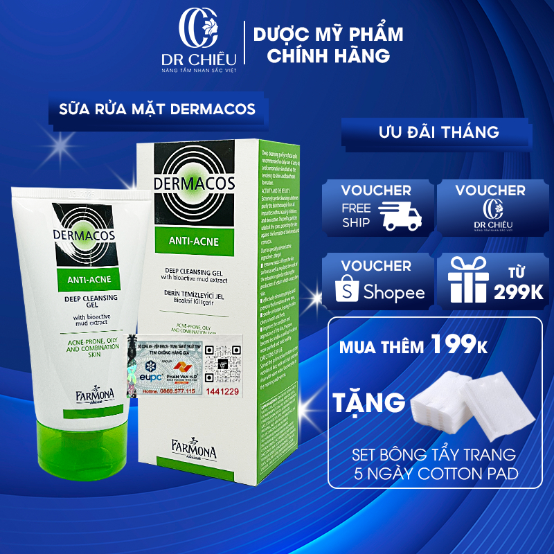 Sữa Rửa Mặt Farmona DERMACOS ⚜️CHÍNH HÃNG⚜️ Deep Cleansing Gel - Cho Da Dầu Mụn