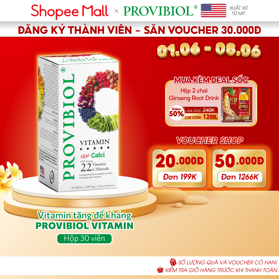 Vitamin Tổng Hợp và Canxi Tăng Sức Đề Kháng Provibiol Vitamin 30 viên