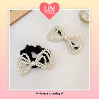 Scrunchies cột tóc kẹp tóc đính ngọc hình nơ lin