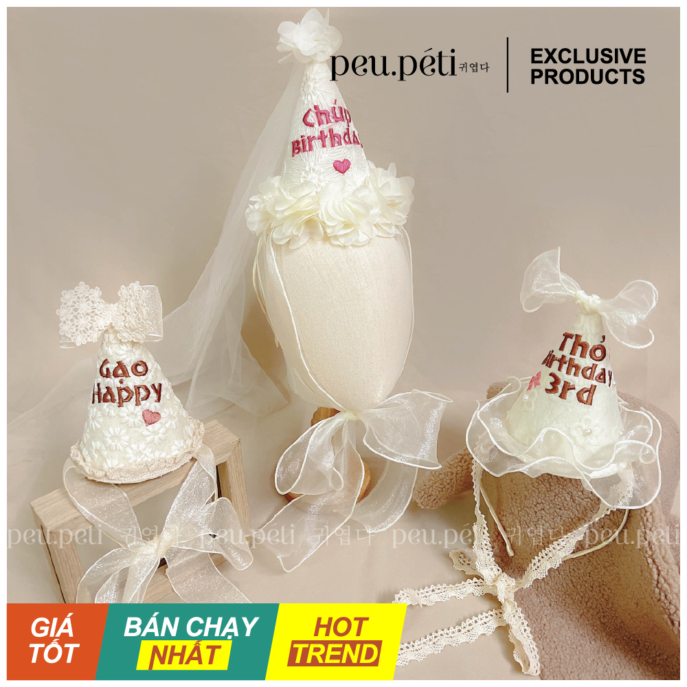 THÊU TÊN Mũ Chóp Sinh Nhật Style Hàn - by Peu.péti