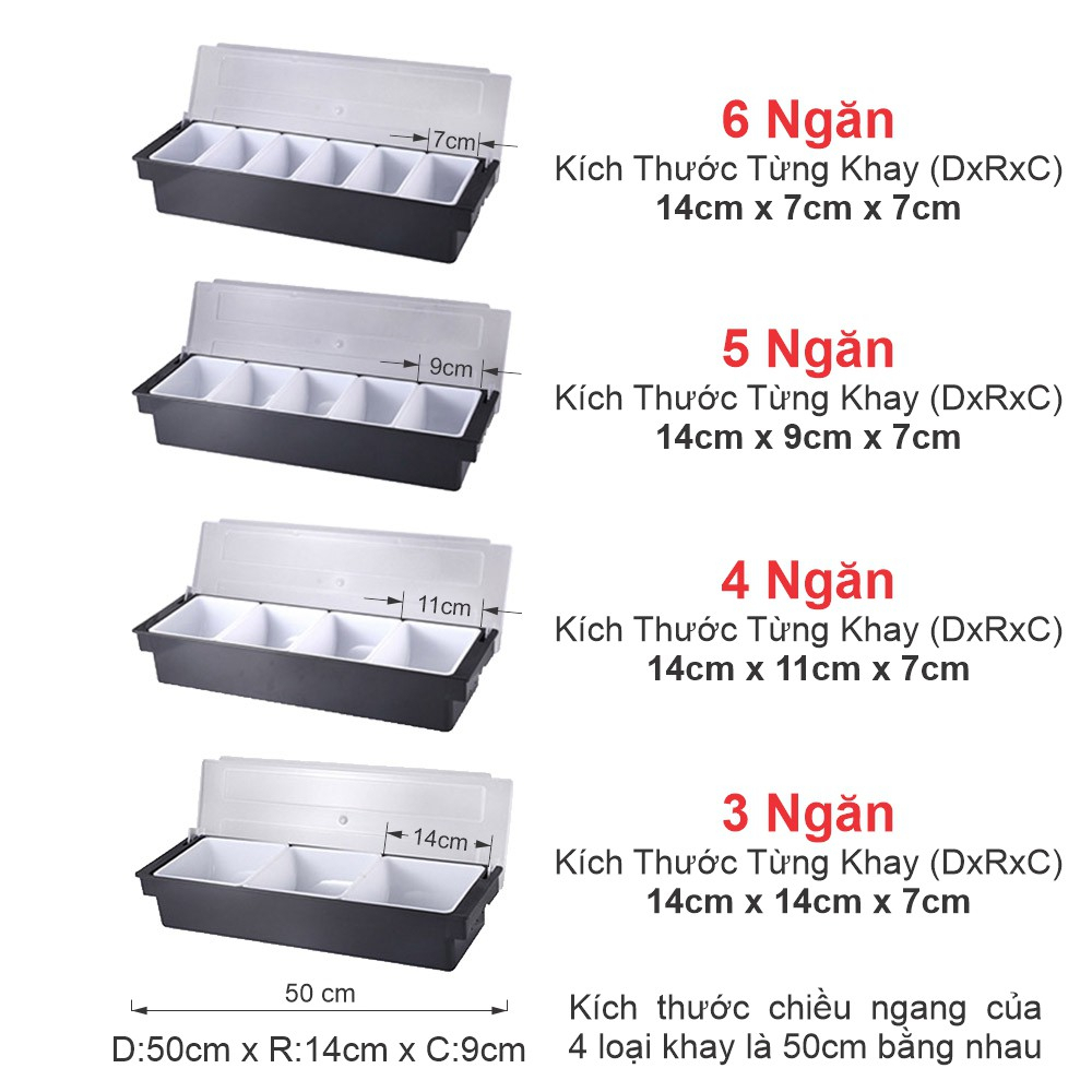 Khay Đựng Thạch, Topping, Trái Cây 4 Ngăn - 5 Ngăn - 6 Ngăn