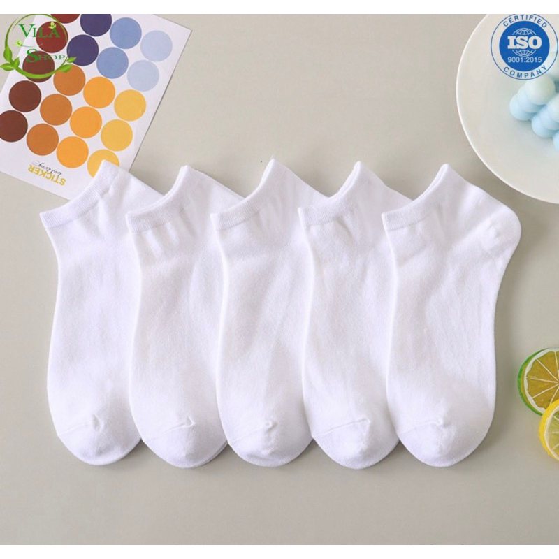 Set 5 đôi tất trơn ngắn/cao cổ đen/trắng