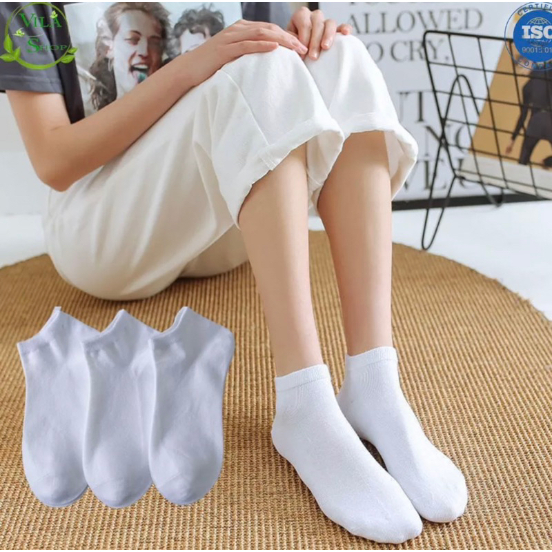 Set 5 đôi tất trơn ngắn/cao cổ đen/trắng