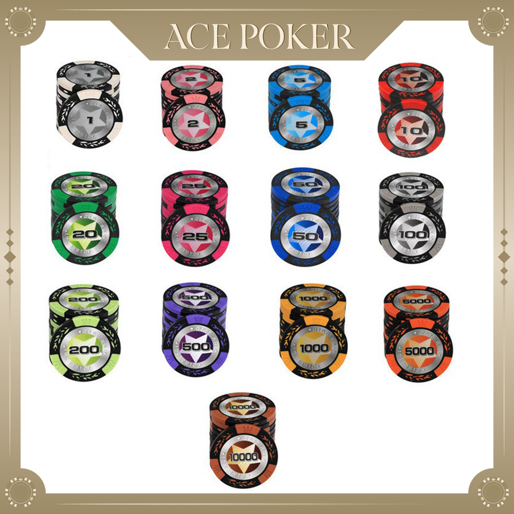 Chip Poker có số, phỉnh poker Ngôi Sao chip set Poker đất nung giá rẻ đẹp