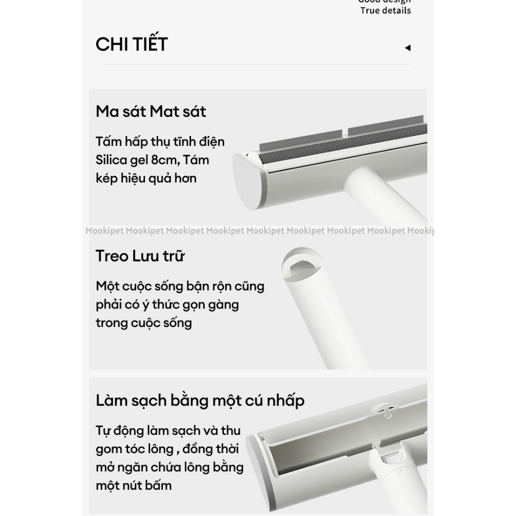 Cây lăn lông chó mèo tĩnh điện hút lông vĩnh cửu đa năng Mooki Pet
