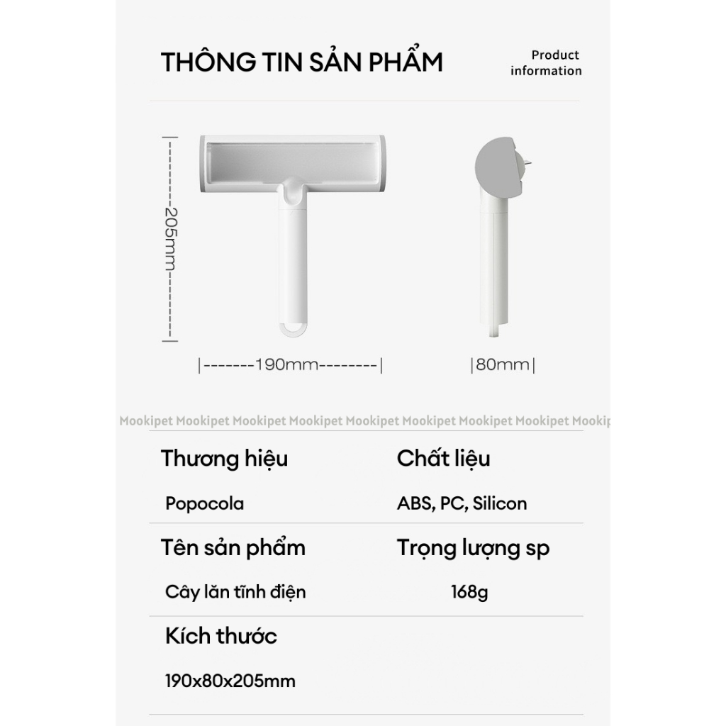 Cây lăn lông chó mèo tĩnh điện hút lông vĩnh cửu đa năng Mooki Pet