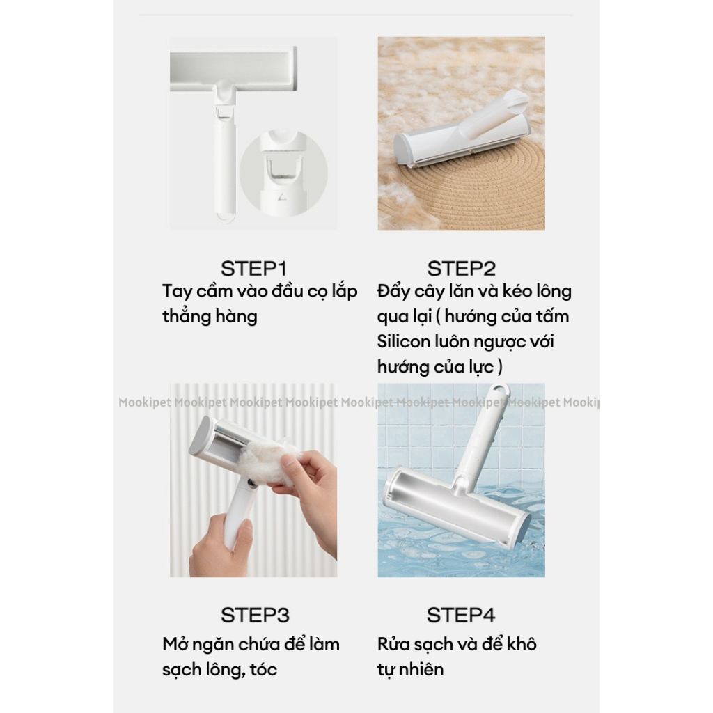 Cây lăn lông chó mèo tĩnh điện hút lông vĩnh cửu đa năng Mooki Pet