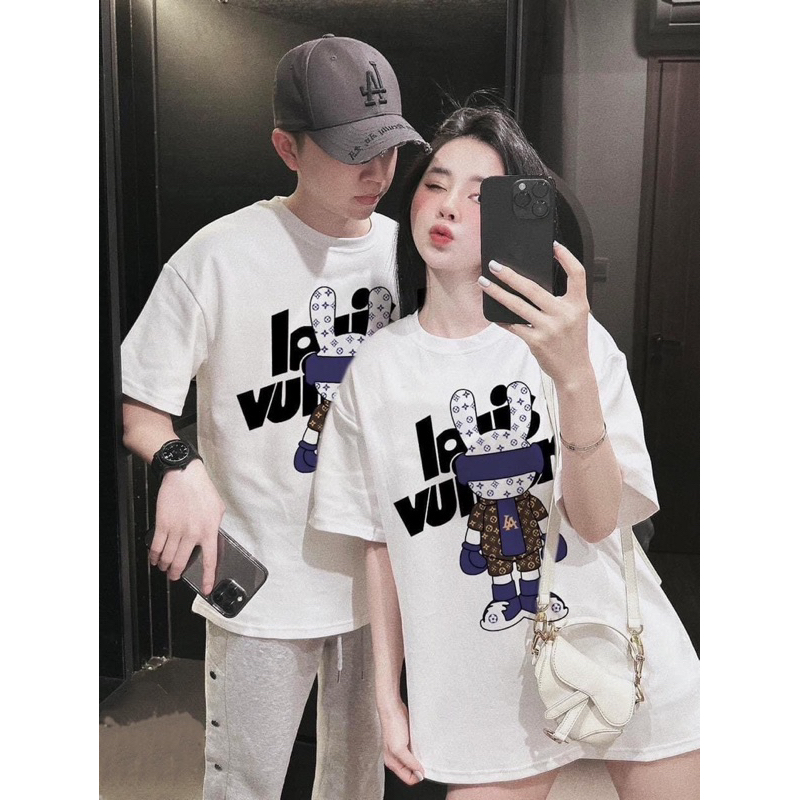 Áo phông nam nữ in thỏ luôn vui tươi unisex mặc đôi đơn nhóm T