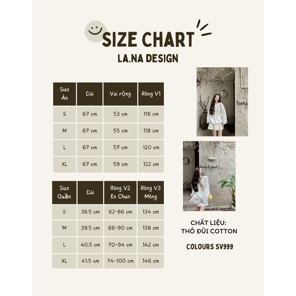 Set áo quần thiết kế La.na áo trắng tiểu thư dài tay nữ tính chất liệu thô cotton - SV999