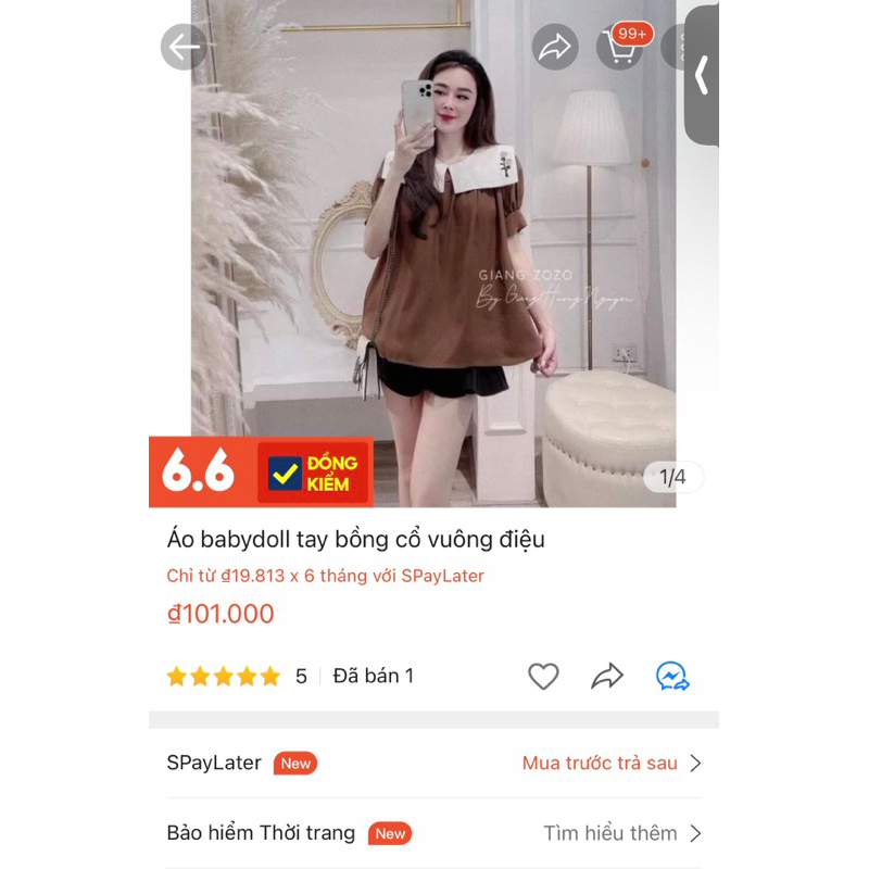 PASS Áo Babydoll tay bồng cổ vuông