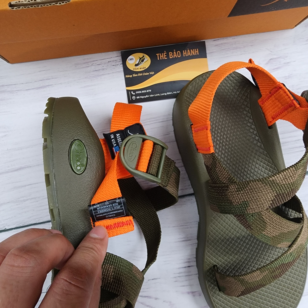 Xăng Đan Chaco Nam Đế Thơm Hương Quế Cao Cấp Mã Rằn Ri Gót Cam TG14 Full Box BH 12 Tháng