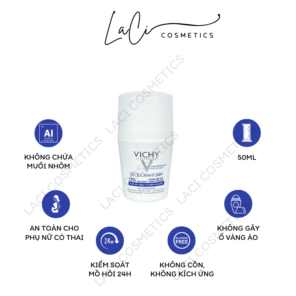 Lăn khử mùi cho bà bầu, mẹ bầu Vichy Deodorant 24h Toucher-50ml