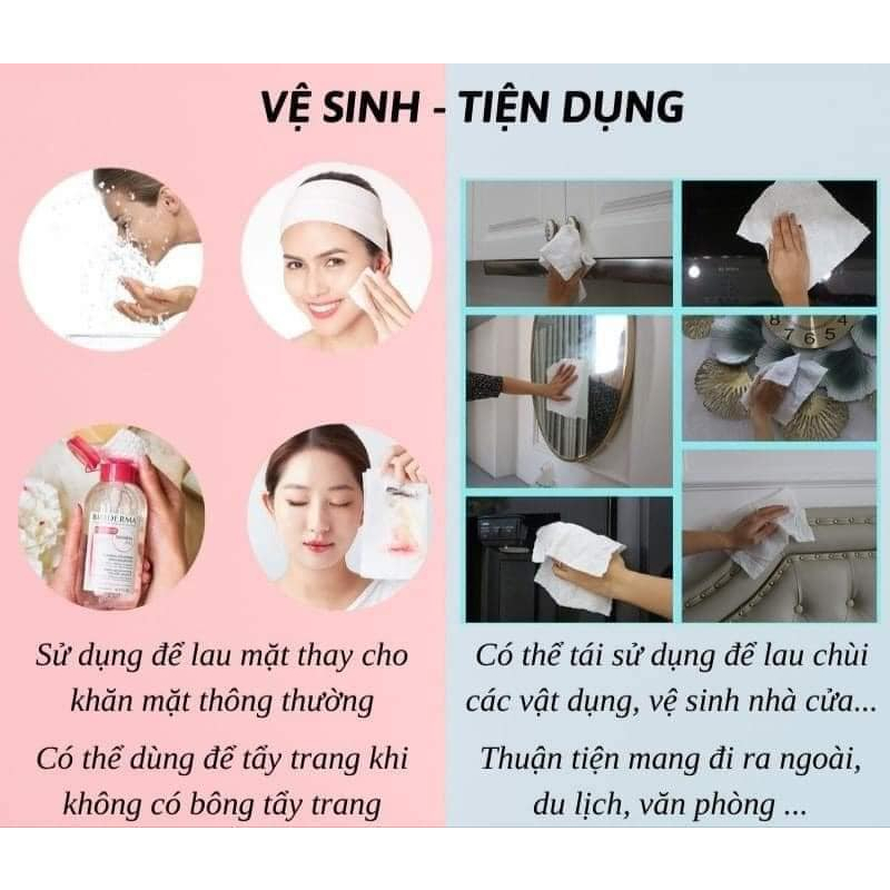 Khăn lau mặt dùng 1 lần lau khô, lau ướt, Khăn giấy đa năng