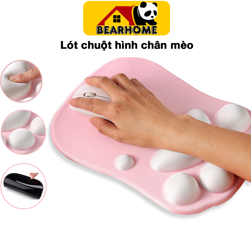 Lót chuột có đệm tay miếng lót chuột cute hình chân mèo, pad chuột cực kỳ thoải mái giúp êm tay không bị chai, bám tốt