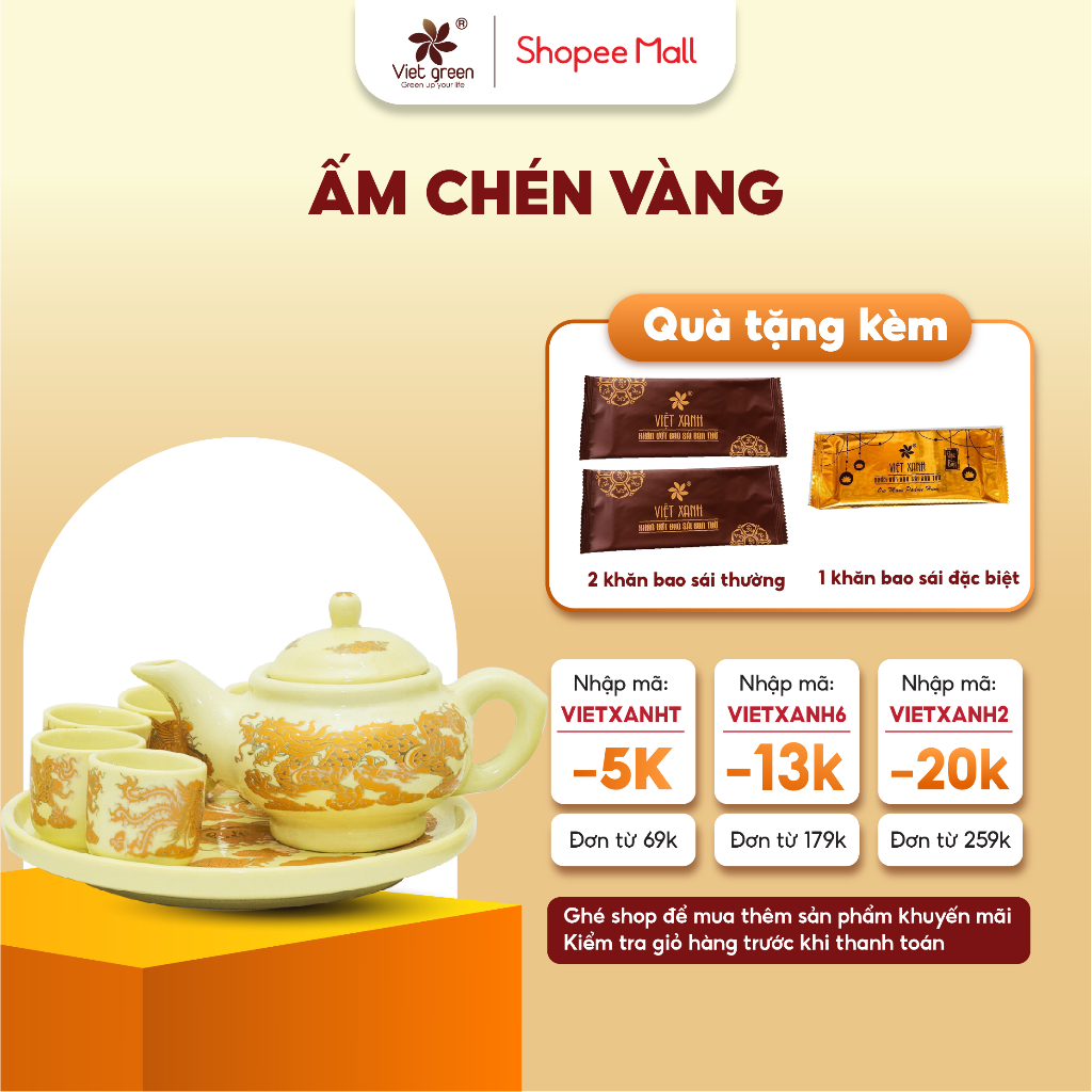 Ấm Chén Vàng VIỆT XANH Gốm Sứ Bát Tràng Cao Cấp, Họa Tiết Tinh Xảo, Thờ Thần Tài, Thờ Gia Tiên