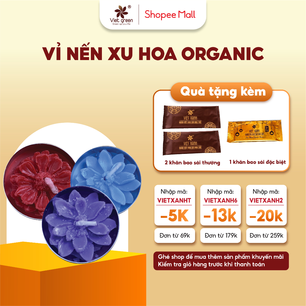 Nến Hoa Tealight VIỆT XANH Nến Bơ Viên Tròn Đốt 4 Giờ Xông Tinh Dầu Đủ Màu Không Khói Không Mùi