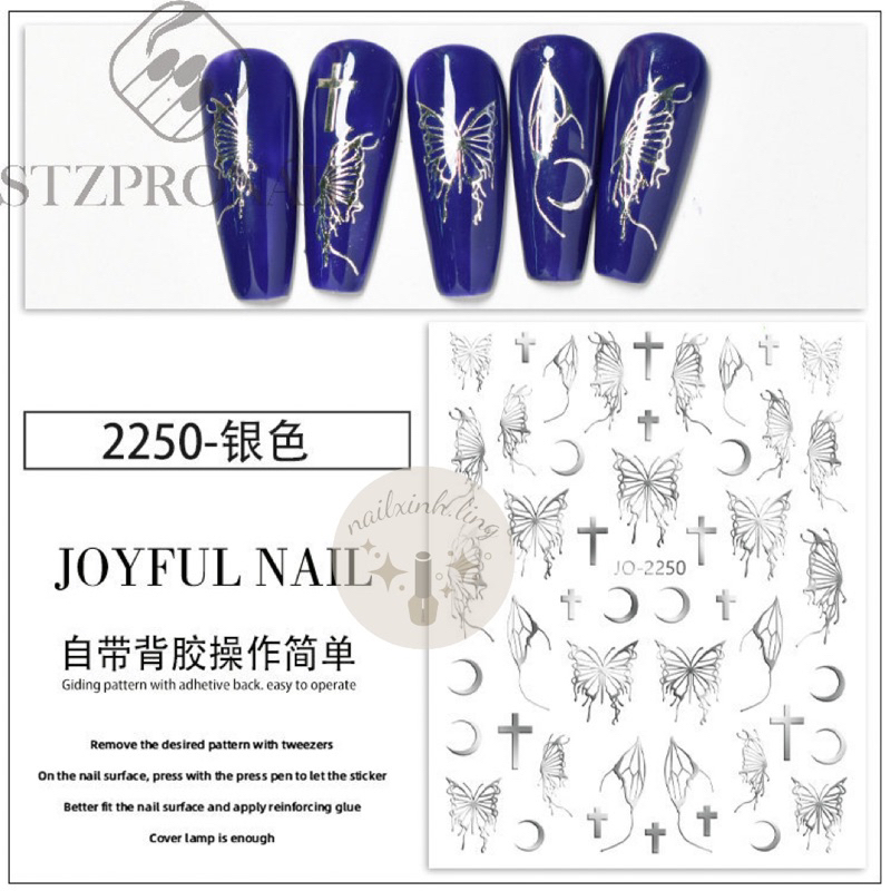 Miếng Dán Móng Sticker Hình Bướm, Ngọn Lửa, Dải Lụa, Mặt Trăng Trắng Đen Trang Trí Móng, Phụ Kiện Nail