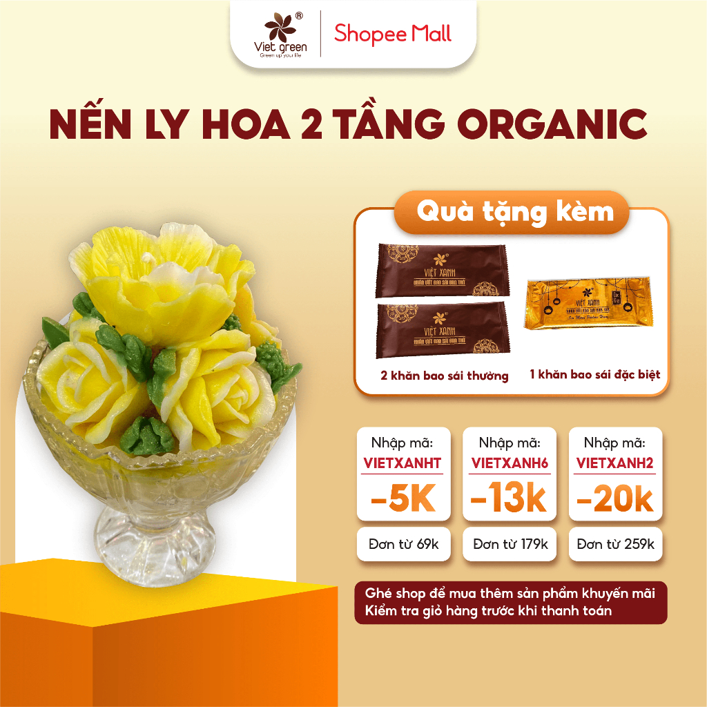 Nến Bơ Ly Hoa VIỆT XANH Nến Hữu Cơ, Không Khói Đen, Không Muội, An Toàn Sức Khoẻ, Dùng Trang Trí, Thờ Cúng, Dâng Lễ C9