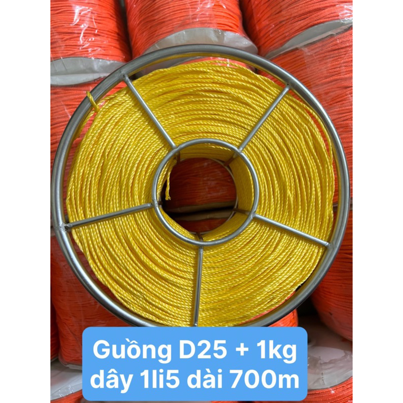 Combo guồng + dây vàng ,dây Thuỷ sản vàng, dây dứa vàng quấn sẵn không sợ rối