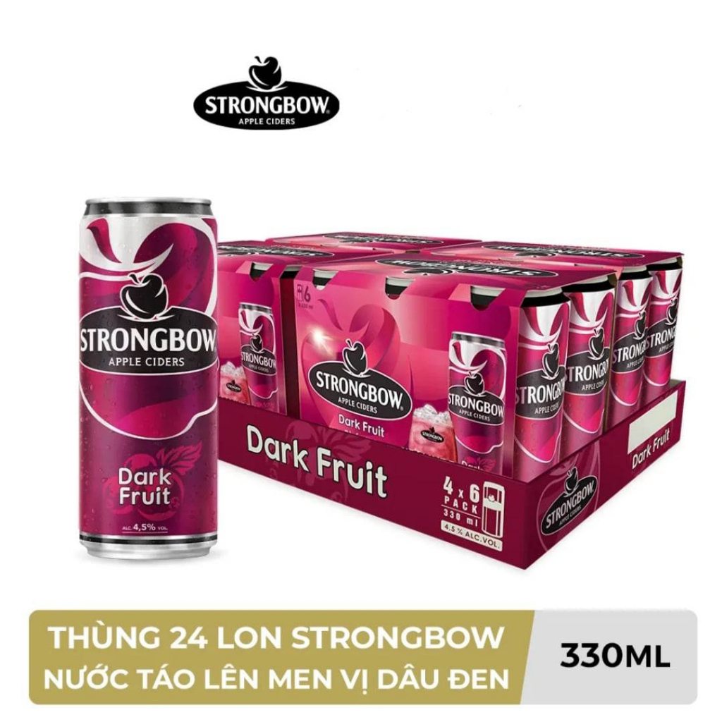 Thùng 24 lon Strongbow nước táo lên men vị dâu đen 330ml/lon