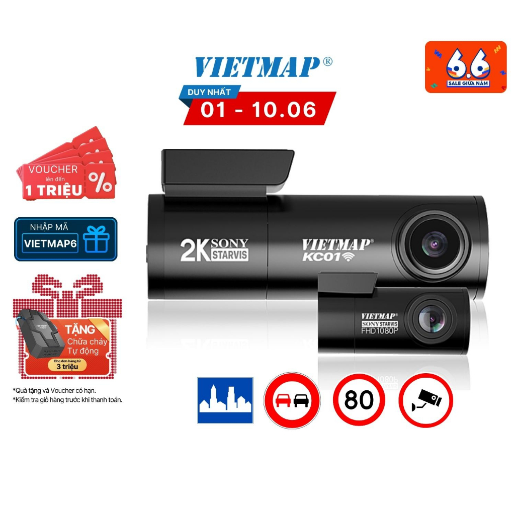 Camera hành trình Vietmap KC01 kèm sạc ACC - Cảnh báo giao thông bằng giọng nói ghi hình trước sau - Hàng chính hãng